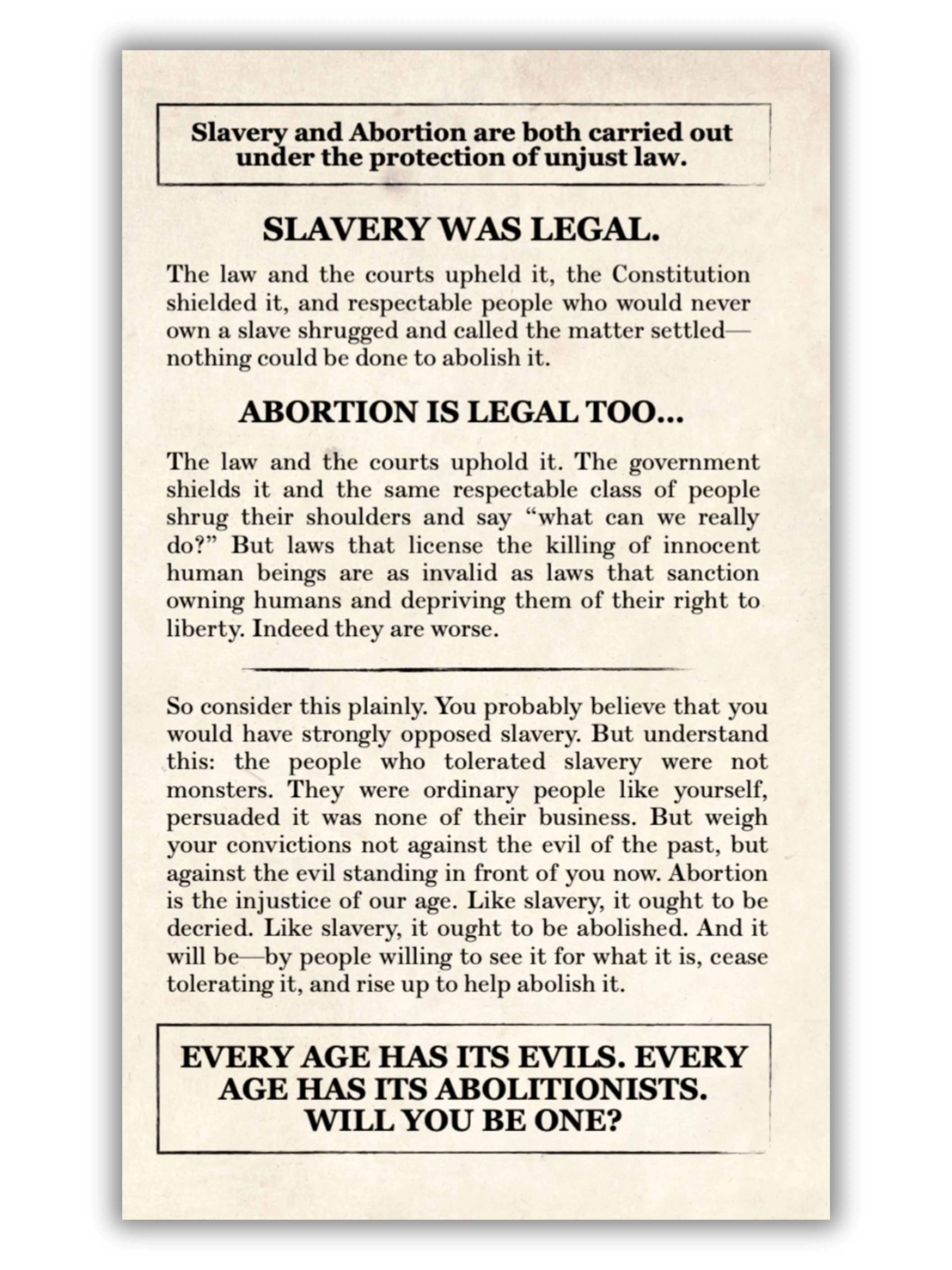 The Abolition of Slavery & Abortion Bifold Pamphlet Abolitionists Rising Gear Store