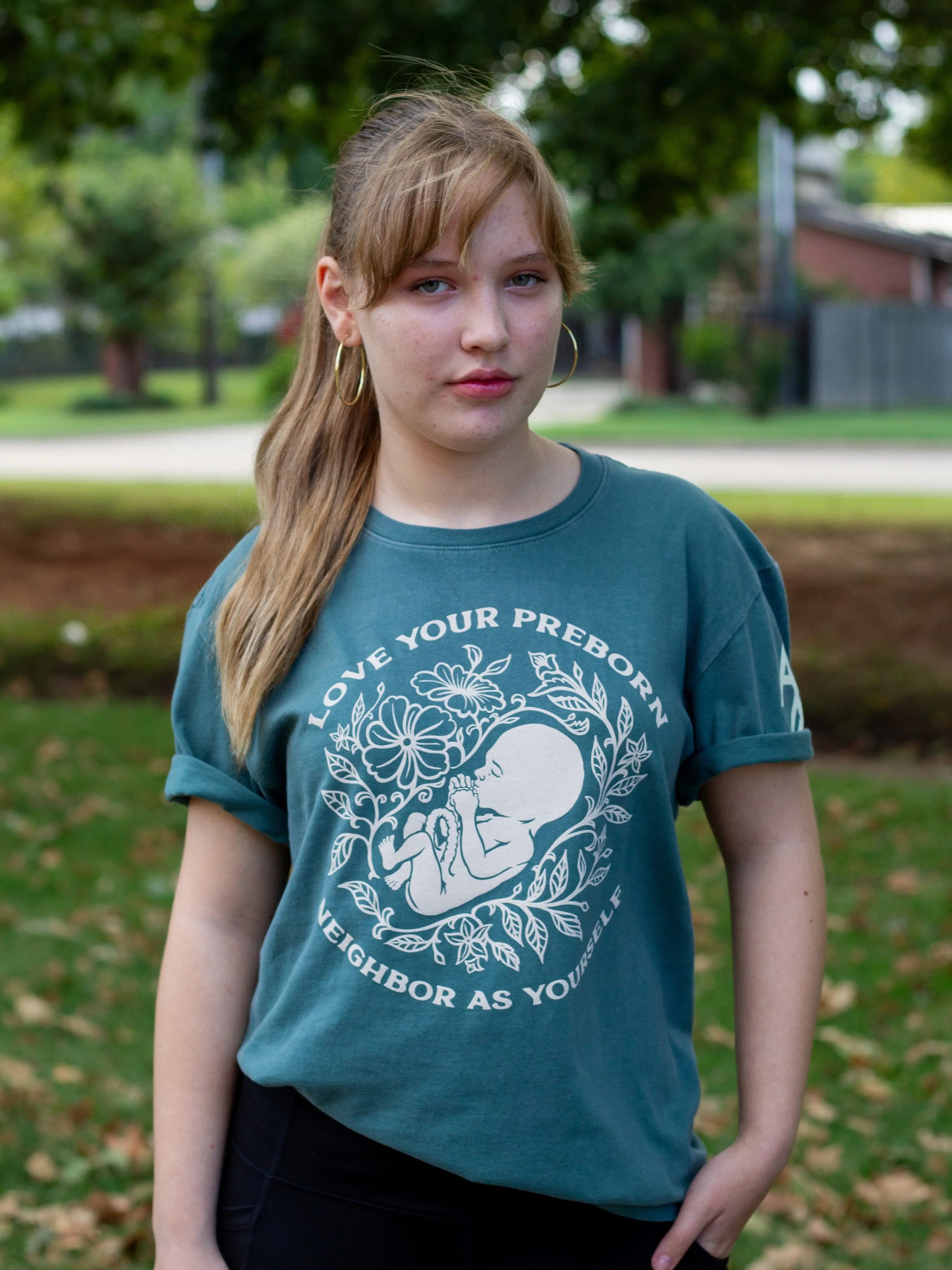 Love Your Pre-Born Neighbors Nordic Green Unisex T-Shirt Abolitionists Rising Store