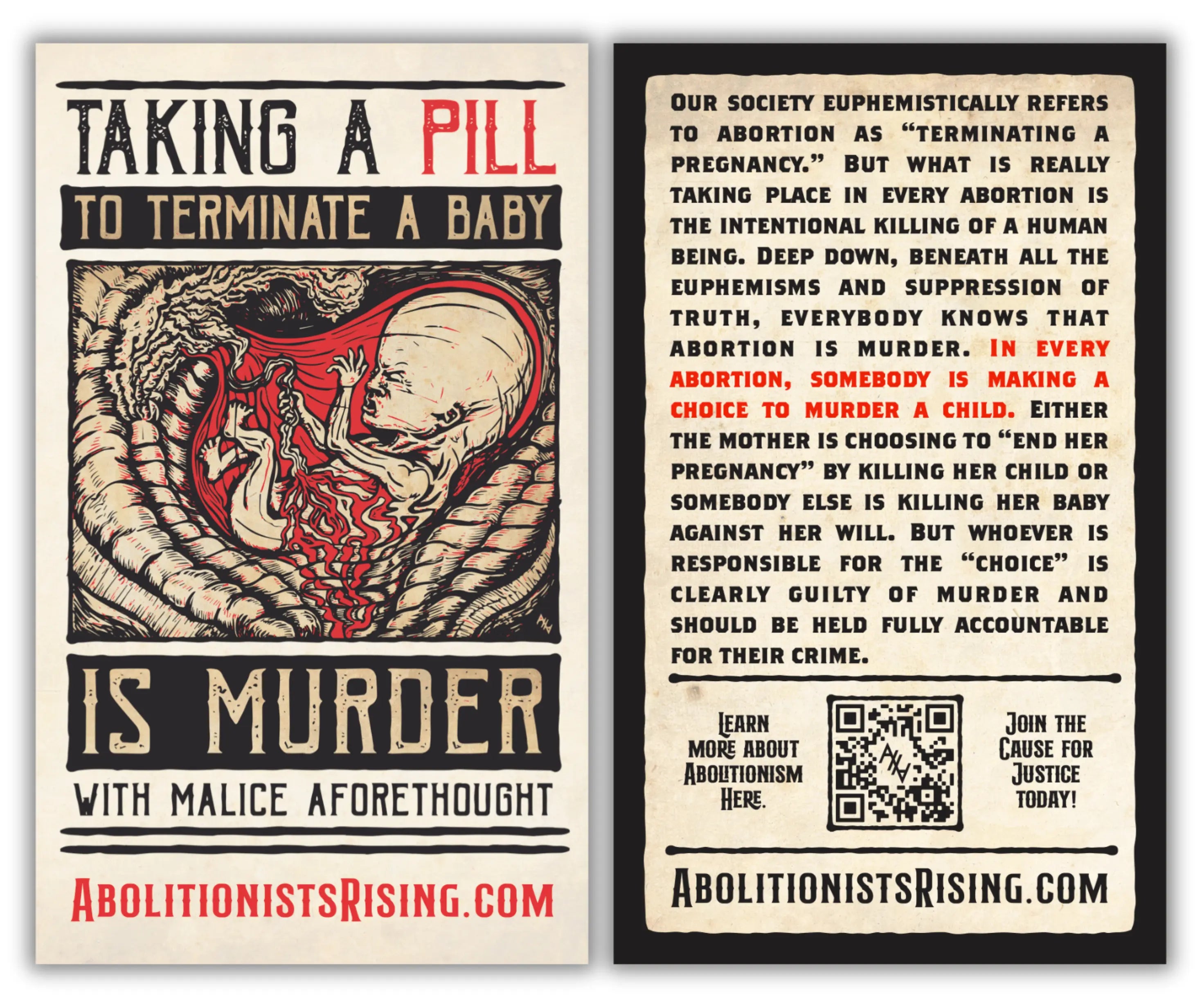 Taking A Pill To Terminate A Baby - Large Dropcard - Abolitionists Rising Gear Store Dropcards One Month Supply - Pack of 31 Abolitionists Rising Store