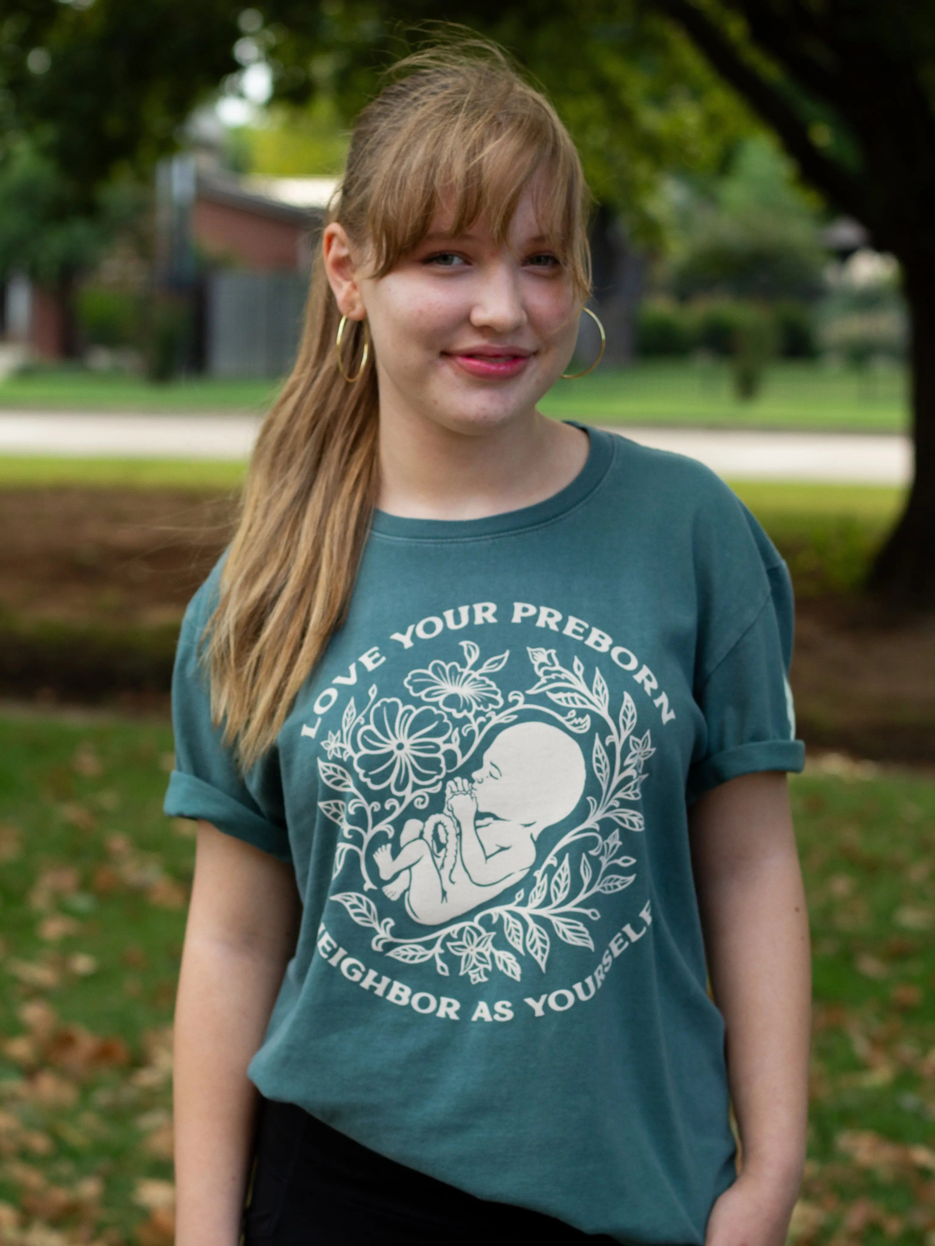 Love Your Pre-Born Neighbors Nordic Green Unisex T-Shirt Abolitionists Rising Store 
