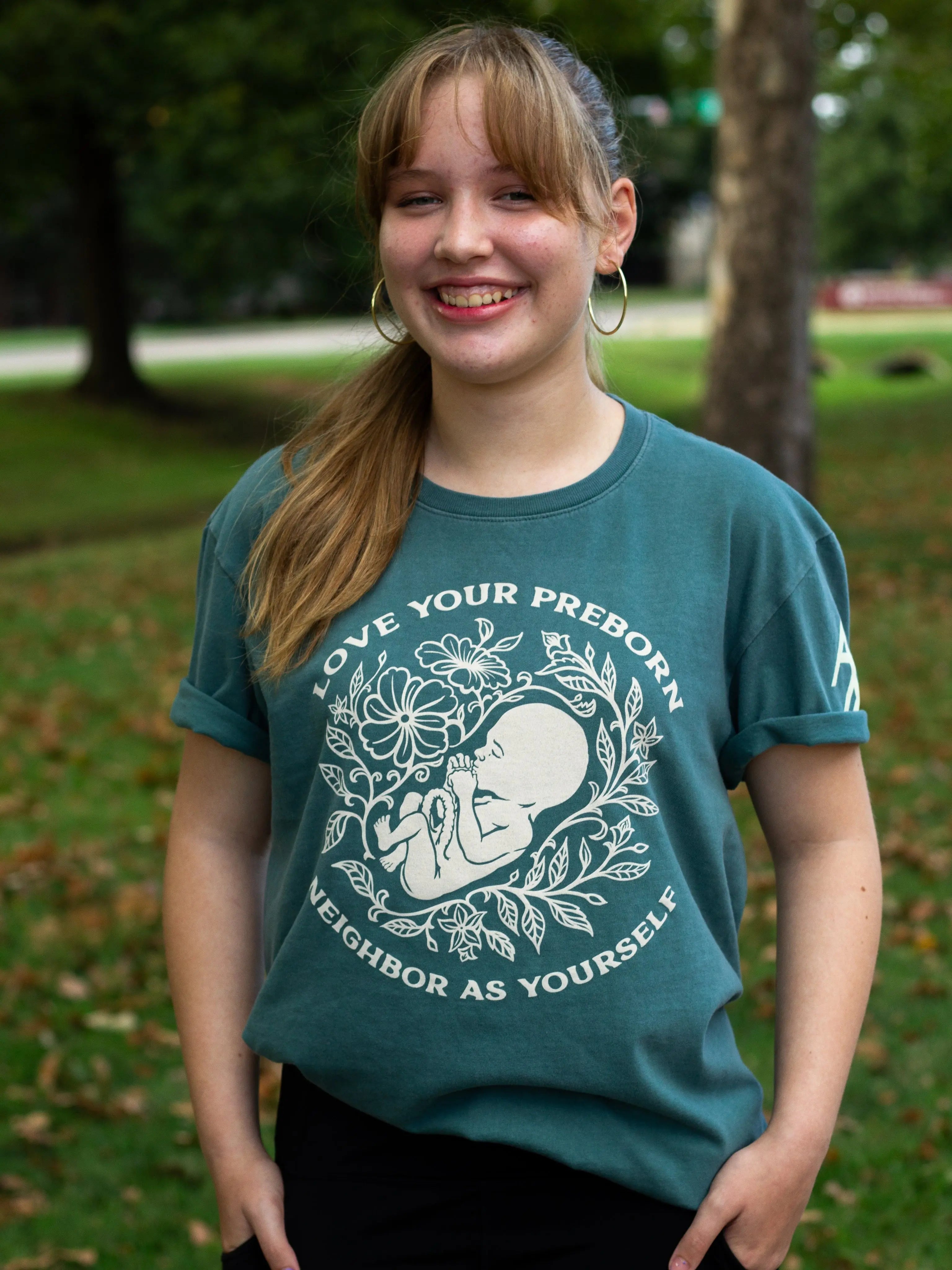 Love Your Pre-Born Neighbors Nordic Green Unisex T-Shirt Abolitionists Rising Store 